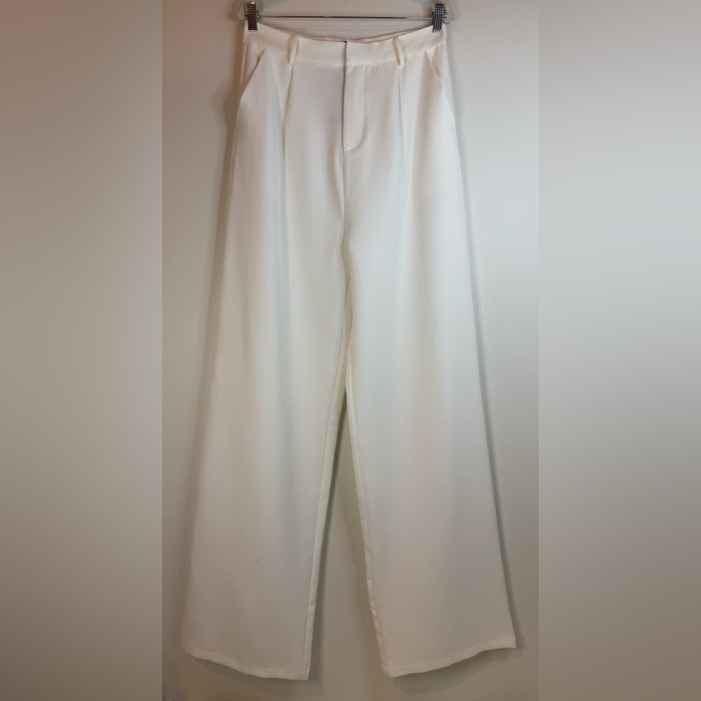NEW Boohoo Tall Premium High Waisted Tailored Wide Leg Trousers in Ivory